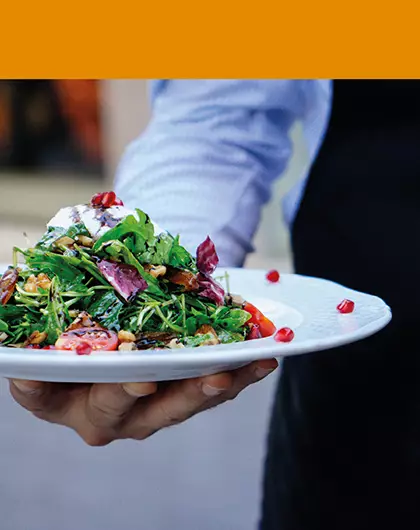 Filière Hôtellerie Restauration : photo d'un serveur présentant une assiette de salade composée